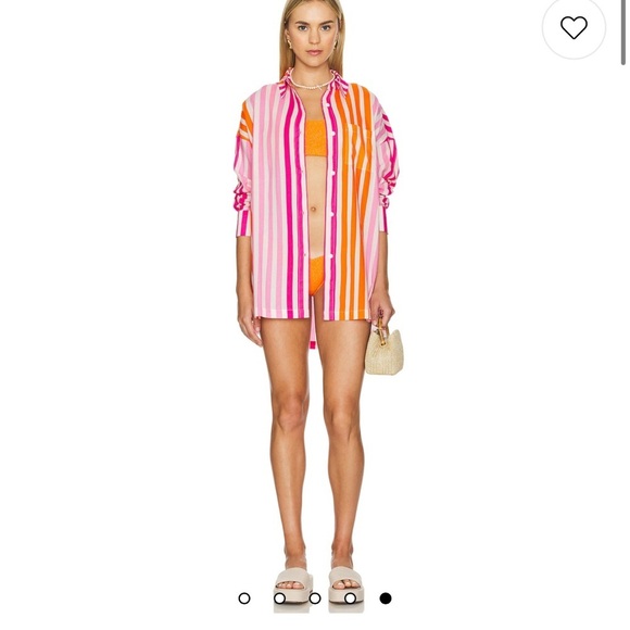 Beach Riot 100% Cotton Alexa Top Buttoned In Sunset Stripes Beach Coverup S/M - Picture 5 of 12